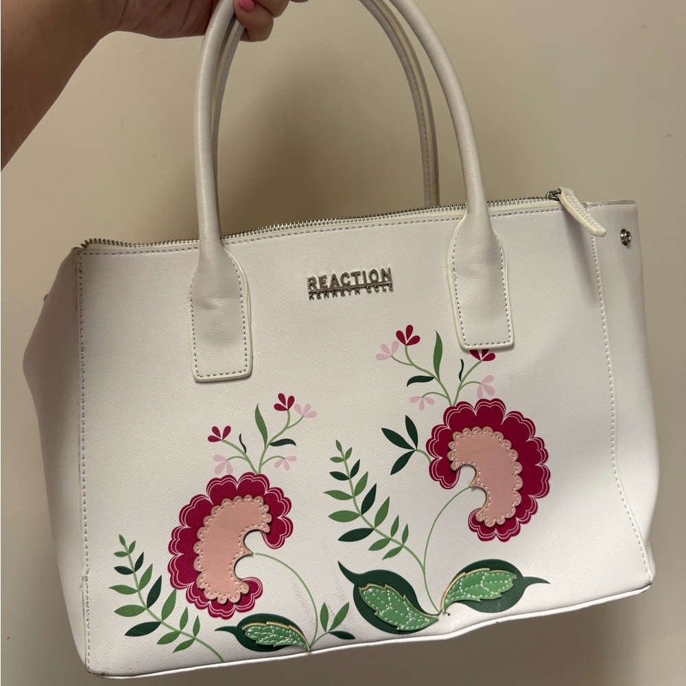 Reaction Kenneth Cole White and Pink Floral Satchel